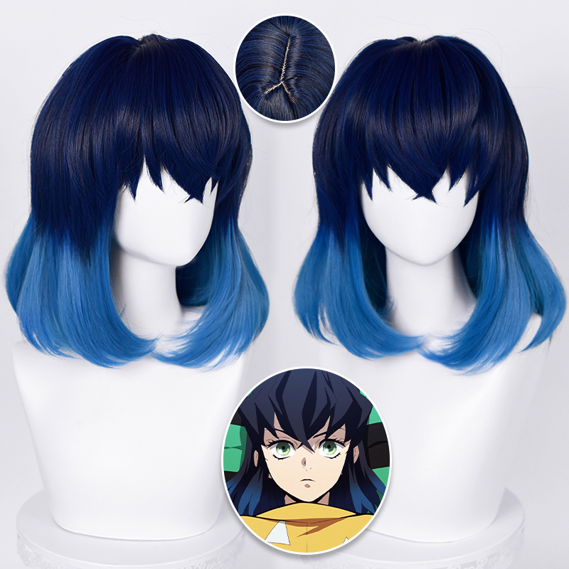 Anime Demon Slayer: Kimetsu No Yaiba, Inosuke Hashibira, Cosplay Wig, Mixed Color Gradient, Realistic Scalp Top