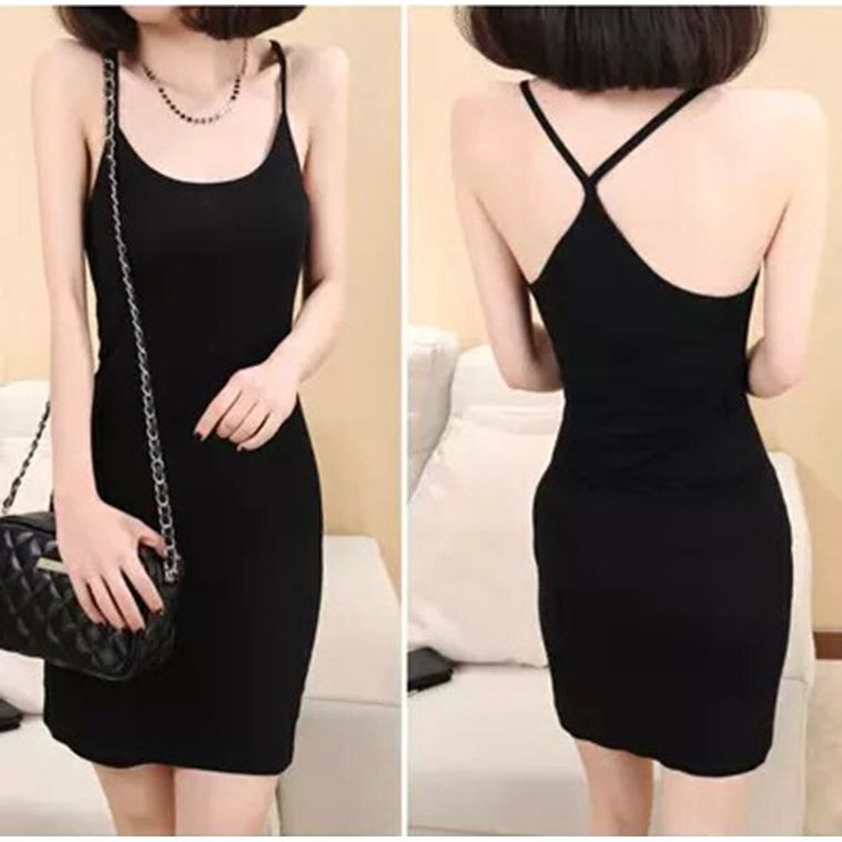 Solid Color Tank Top Slip Dress for Women, Korean Style Y-Line Dress, Summer Mid-Length Slim Fit Bodycon Dress, Base Dress