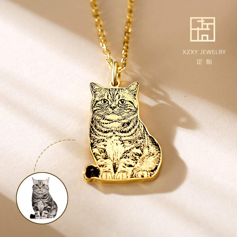 Customize 925 pure silver letter small cat dog pet photo necklace pendant female lock bone chain to send girlfriend birthday present