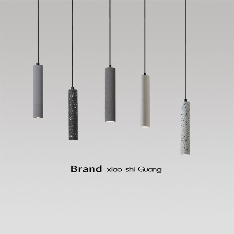 Creative Concrete Cement Straight Tube Restaurant Bar Counter Single-Head Pendant Light Wabi-Sabi Style Nordic Bedroom Bedside Small Pendant Light