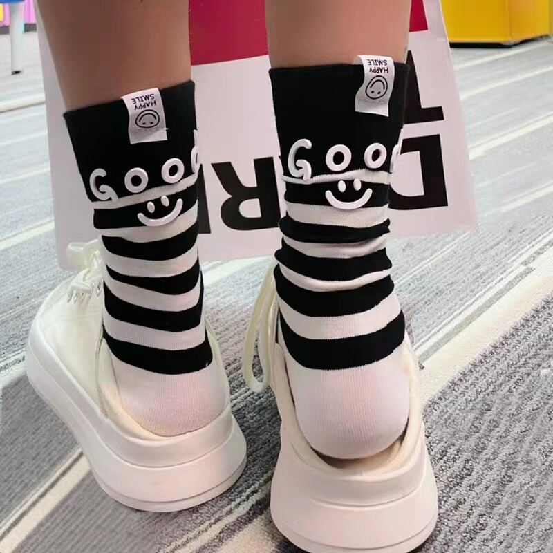 New European stock Sox children ins Chaonets infrared wearing personality strips Cloth Mark Hot Stamping Letters Small Crowdsourcing of pure cotton-Taobao