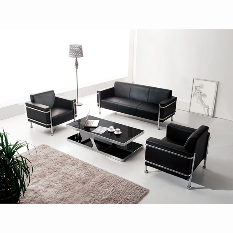 Minimalist Modern Office Trio Black Sipi Conference Room Reception Guests Genuine Leather Business Fashion Combo Sofa