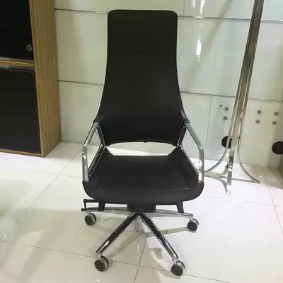 Comfortable big chair Black modern minimalist boss chair Leather manager chair Office computer chair High backrest swivel chair