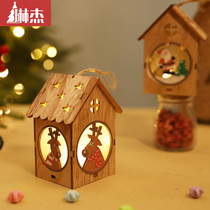 Linjie Nordic series Wooden Christmas house charm Christmas Wooden house Christmas decoration Luminous snow house