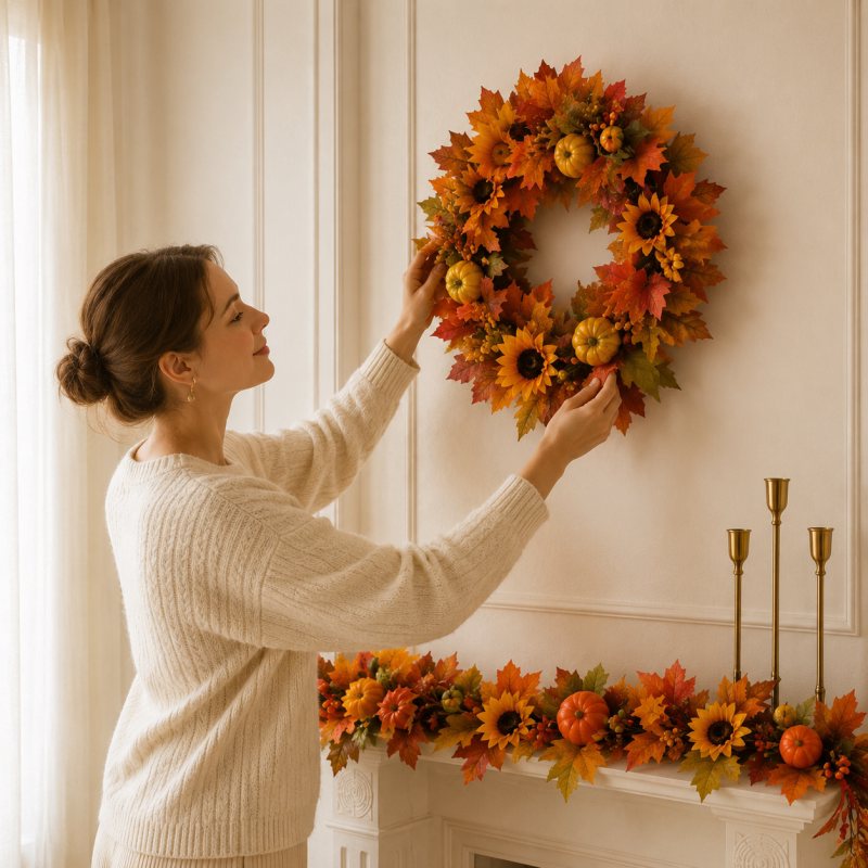 Lingjie's New Autumn Harvest Products: Pumpkin Sunflower Wreath, Berry Wreath, Thanksgiving Maple Leaf Door Hanging, Harvest Festival Wreath