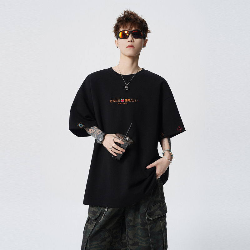 Lenomine American-Style Loose Embroidered Letter Short-Sleeve T-Shirt for Men, Summer Trendy Brand 2026 New Round-Neck Top Lenomine American-Style Loose Embroidered Letter Short-Sleeve T-Shirt for Men, Summer Trendy Brand 2026 New Round-Neck Top