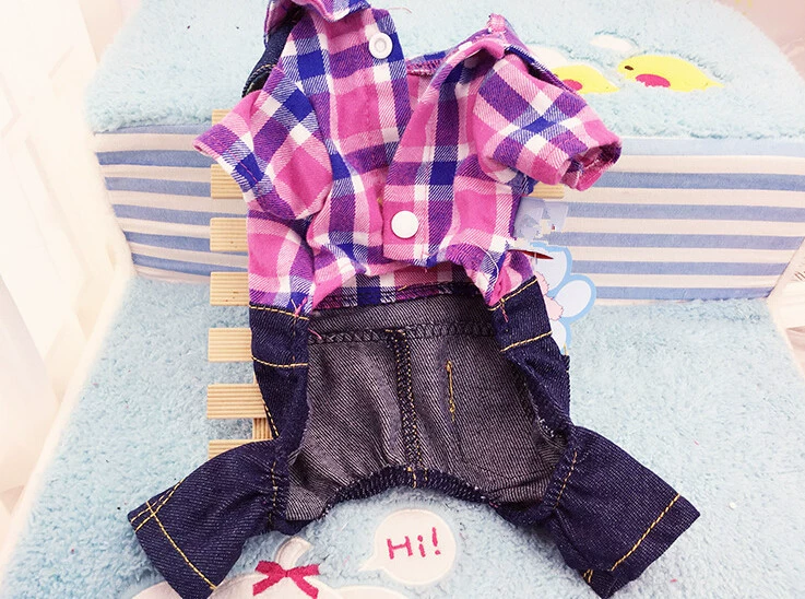 Quần áo chó mùa xuân và mùa thu quần áo mèo chó quần áo kẻ sọc bốn chân dây đeo cao bồi Teddy chó nhỏ cung cấp vật nuôi - Quần áo & phụ kiện thú cưng quần áo cho chó con