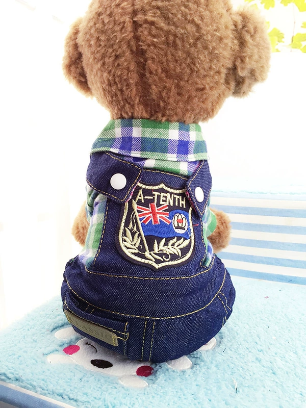 Quần áo chó mùa xuân và mùa thu quần áo mèo chó quần áo kẻ sọc bốn chân dây đeo cao bồi Teddy chó nhỏ cung cấp vật nuôi - Quần áo & phụ kiện thú cưng quần áo cho chó con