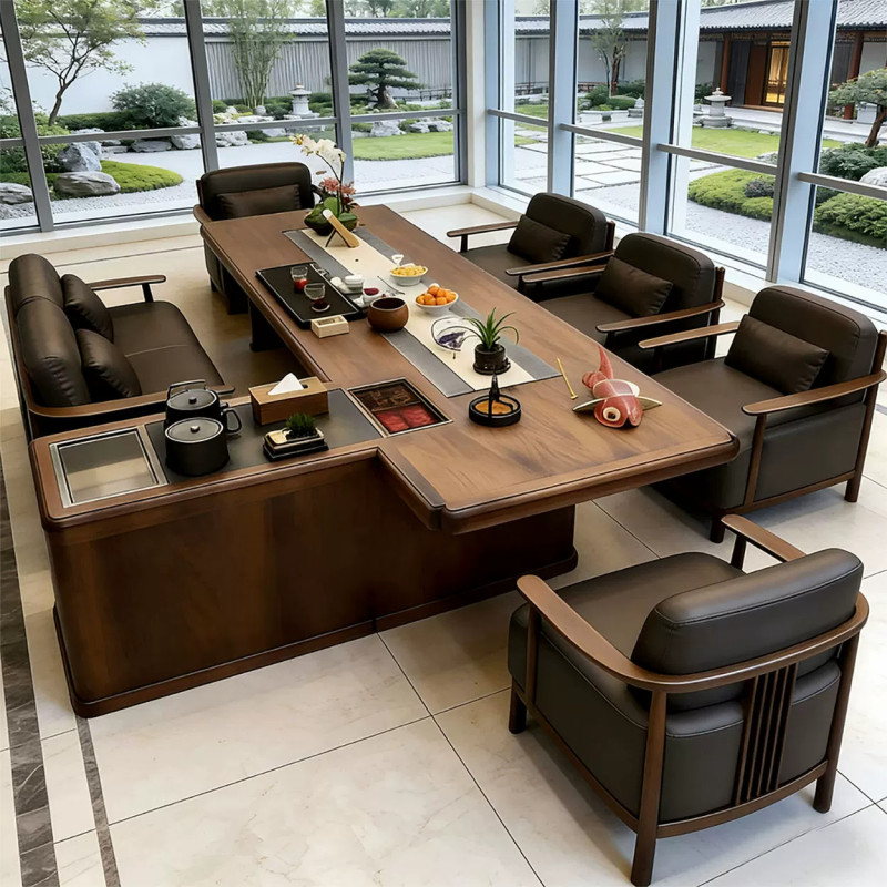 New Chinese-Style Tea Table and Chair Set, Solid Wood North American Black Walnut Tea Table, Office Tea Table, Tea Room, Tea House New Chinese-Style Tea Table and Chair Set, Solid Wood North American Black Walnut Tea Table, Office Tea Table, Tea Room, Tea House