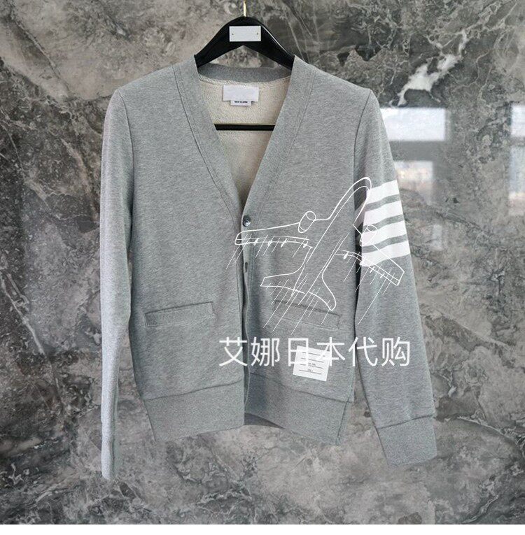  Thom Browne 20 Autumn Winter TB Classic V neckline cardiovert cotton T insert pocket casual jacket male and female