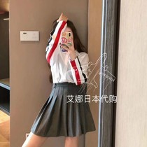 Thom Browne casual loose long sleeve three-color stitching horizontal ribbon ribbon red White blue shirt Women