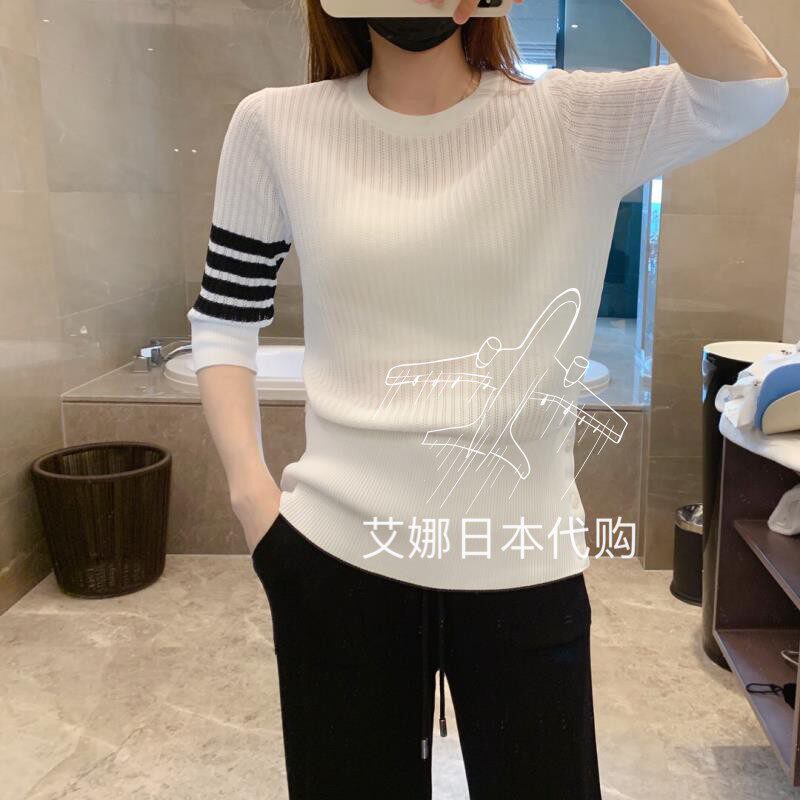 Aina Day Thom Browne 20 Spring Summer TB Classic Four bars 7 Sleeves Lady Thin T-shirt Knitted Cardiovert