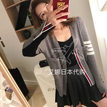 Aina Day Thom Browne TB Four bars Striped Hit color V neckline blouse with slim knit cardiovert