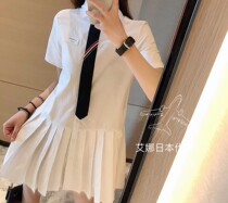 Thom Browne 20 spring summer TB College wind fake tie short sleeve shirt style pleated dress women