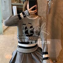 Aina Riyo Thom Browne 20 autumn TB British sailing jacquard pattern round neck pullover sweater