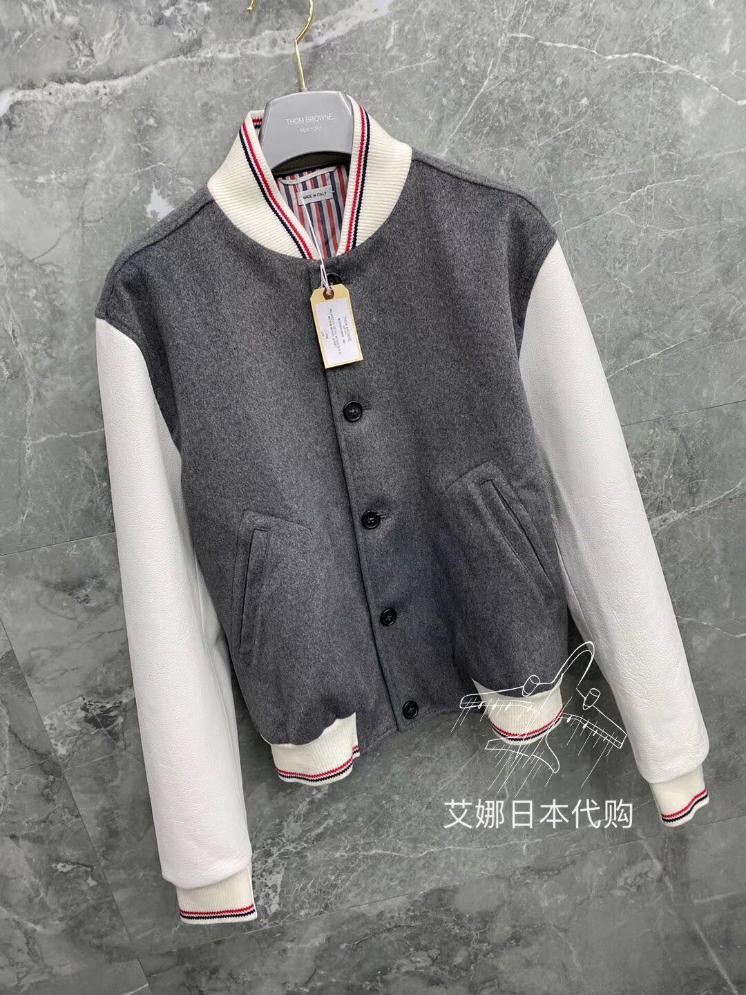 Aina Ridai Thom Browne20 spring/summer TB cashmere color embroidery logo baseball bomber jacket