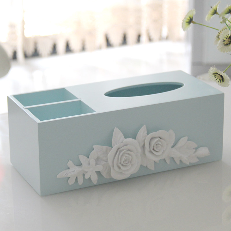 Wooden carved paper towel storage box Wooden European pastoral remote control board finishing simple household goods toilet paper box