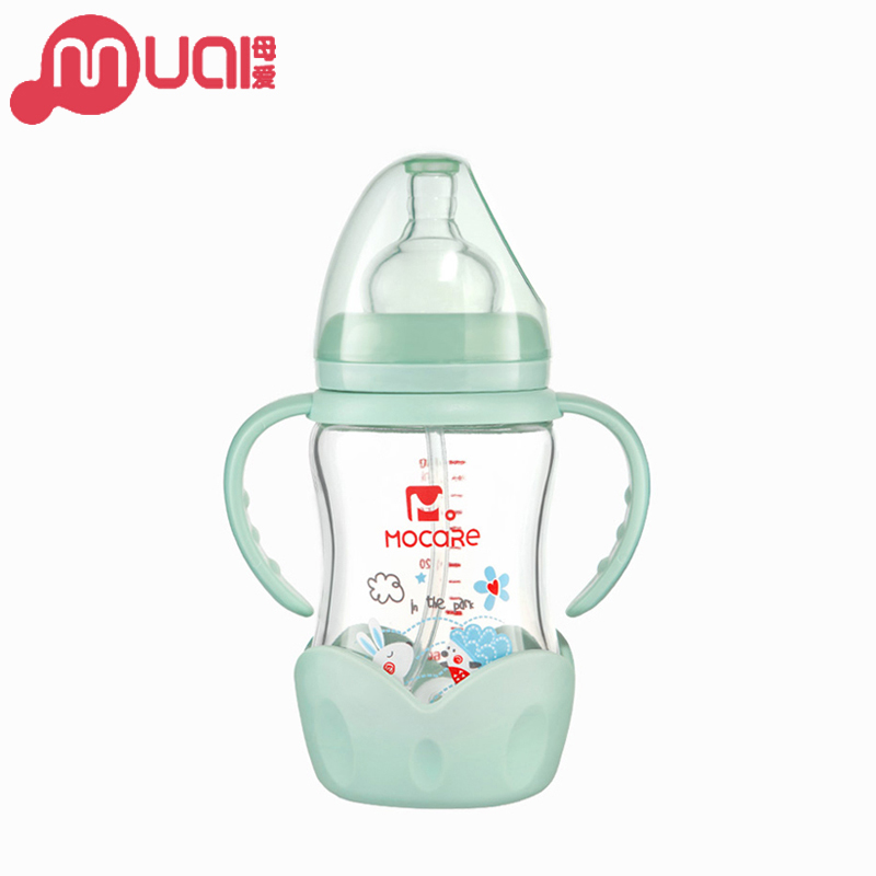 Mother love bottle glass newborn baby baby baby resistant to fall wide caliber with handle straw broken milk theorizer imitation breast milk