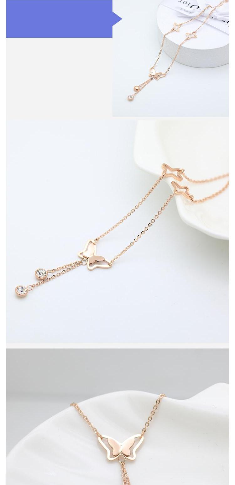 Phiên bản Nhật Bản và Hàn Quốc bằng vàng hồng 18K thanh lịch khí chất bướm bướm bằng thép titan vòng chân nữ rhinestone mặt dây tua rua đơn giản lắc chân nữ bạc ta
