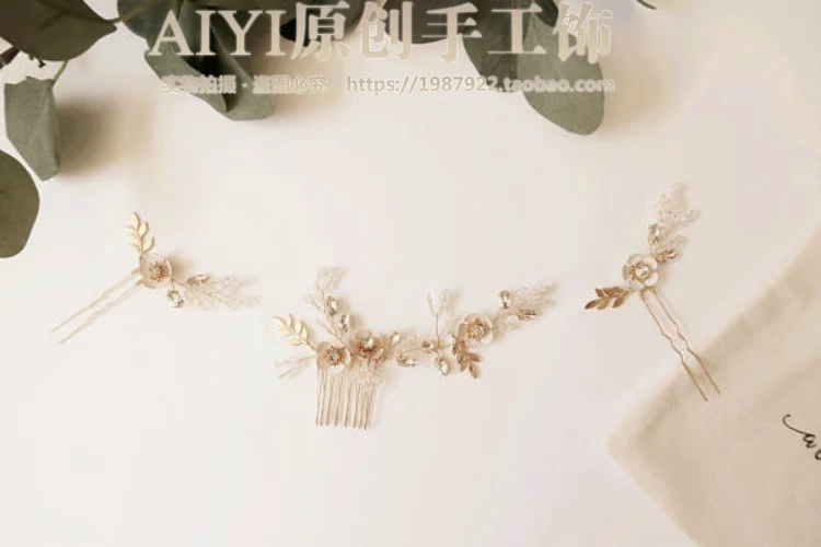 Handmade Sen vàng lá men hoa nhỏ gọn chải tóc cô dâu sân khấu phù dâu châu Âu và Mỹ xuất khẩu phụ kiện tóc - Phụ kiện tóc