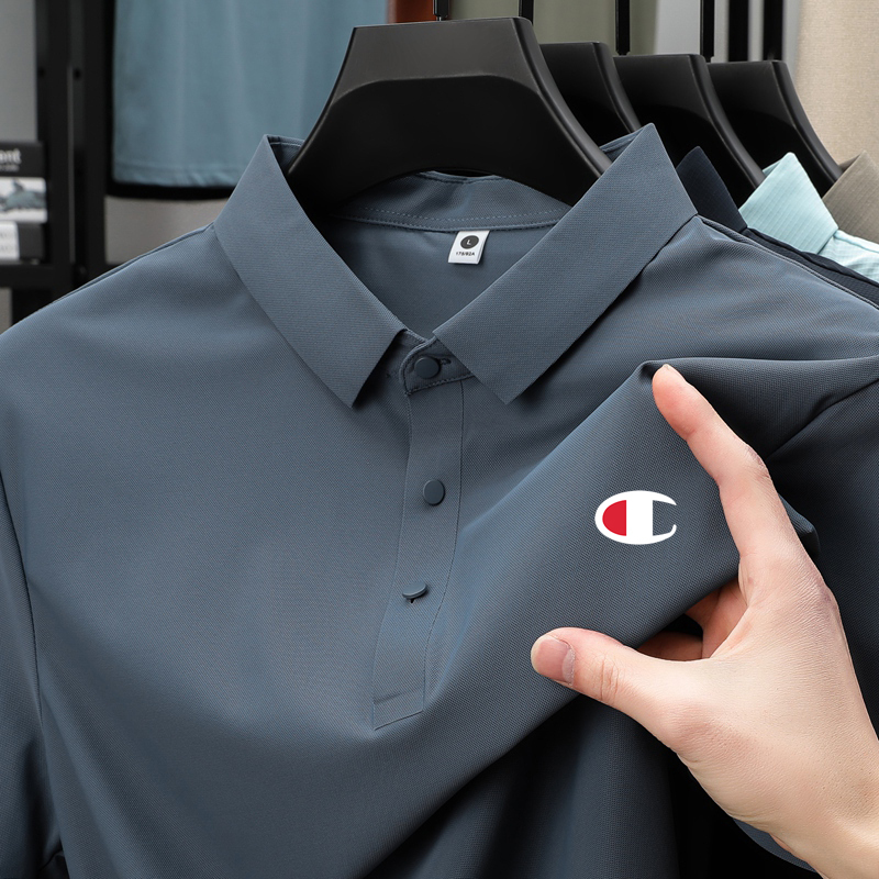 Champion Car Ice Silk Polo Shirt Short-Sleeved T-Shirt Men's Summer Quick-Drying Seamless Laminated Ice-Feel Casual Sports Top