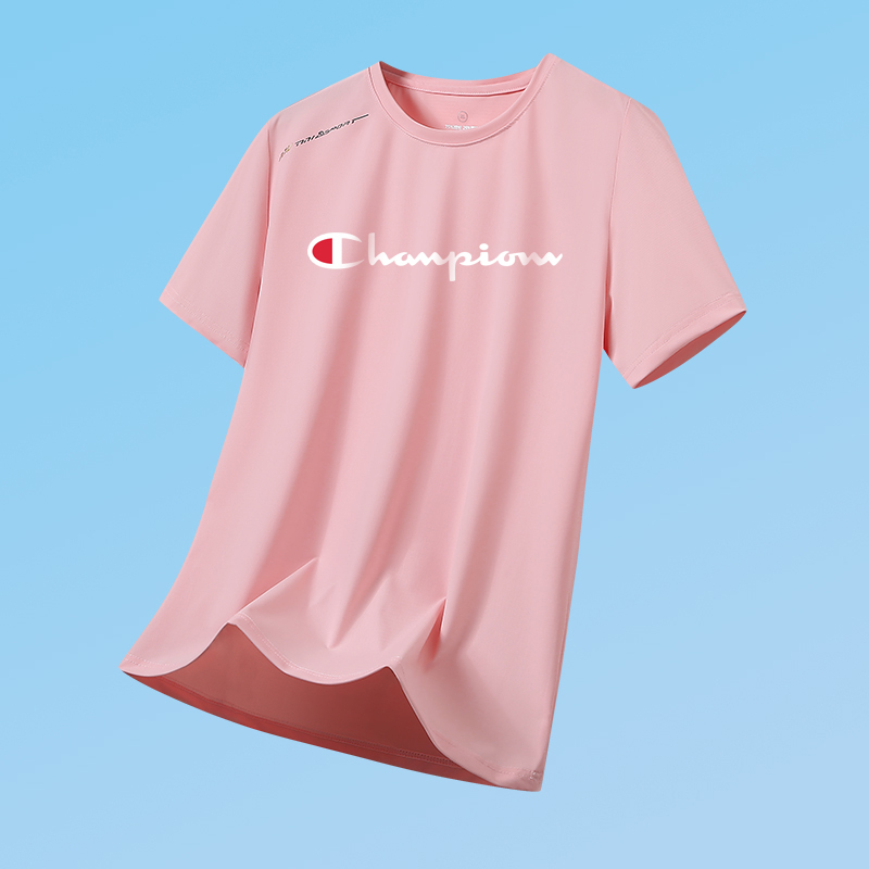Champion Ice Silk Quick-Drying Short-Sleeved T-Shirt for Women, Summer Thin Breathable Large Size Couple Cool Sports Running Top for Men