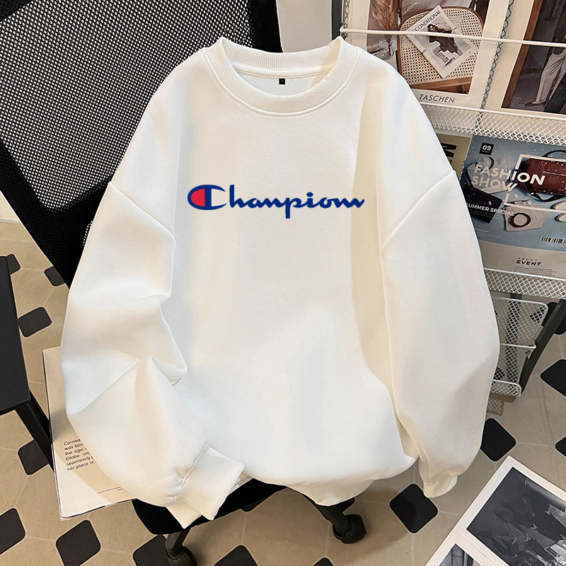 Champion Crew Neck Sweatshirt for Women, Spring and Autumn Thin Style, Pure Cotton, Student, Petite, Loose Fit, Plus Size, Long Sleeve T-Shirt for Men