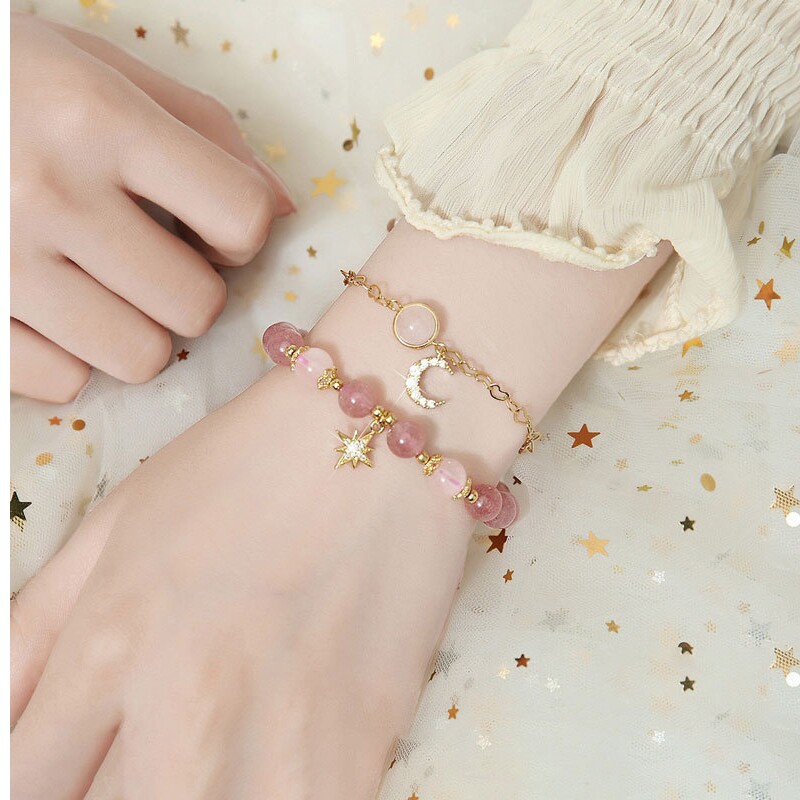 馨瑶 天然草莓水晶星月组合手链 一对 天猫优惠券折后￥59包邮（￥559-500）