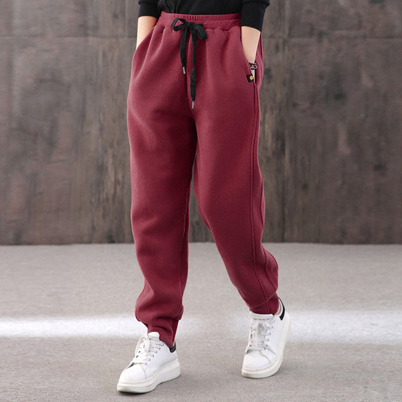 Women's Sports Casual Pants New 2025 Autumn and Winter Fleece-Lined Sweatpants Pure Cotton High-Waisted Long Pants American-Style Jogger Harem Pants