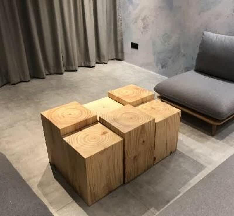 Nordic solid wood pier root carving sofa side a few log homestay corner a few square simple wood base retro wood pile