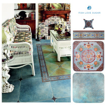 Mediterranean tiles Living room Bedroom Blue Round Antique Tile European pastoral kitchen and defense anti - slip floor tile 500