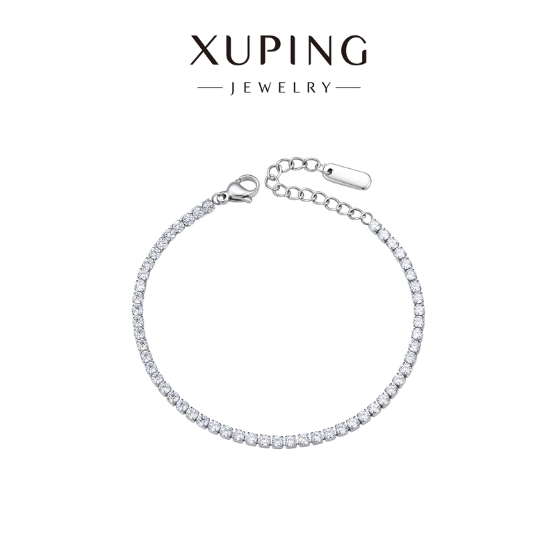 Xuping Simple and Delicate Starry Sky Tennis Bracelet, Basic Row-Set Micro-Pave Tennis Chain, Commuter Minimalist Style Jewelry