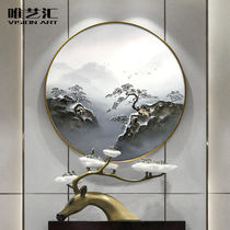 Modern new Chinese round landscape welcome pine oil painting living room background wall decorative painting corridor porch study hanging painting