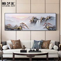 Pure hand-painted Yingkesong landscape oil painting living room rising sun hanging painting new Chinese sofa background wall mural