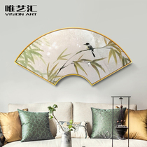 New Chinese fan-shaped decorative painting pure hand-painted Chinese style flowers and birds oil painting living room sofa background tea room porch hanging painting