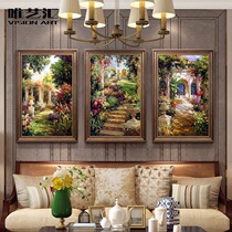 Nordic landscape oil painting Triptych Garden view water lily mural European living room hanging painting American dining room entrance decorative painting