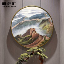 Pure hand-painted Great Wall round landscape oil painting Chinese porch hanging painting office conference room with decorative painting