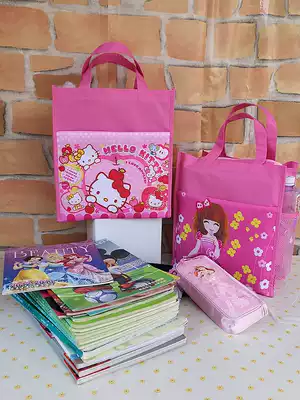 Tutoring bag Children's handbag Primary school student tutoring bag tote bag carrying book bag female waterproof cartoon canvas art bag