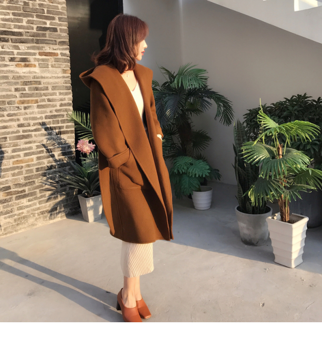 2018 áo khoác len hai mặt mới trùm đầu áo khoác len dài có mũ trùm đầu quần áo mùa thu đông áo khoác nữ đẹp 2021