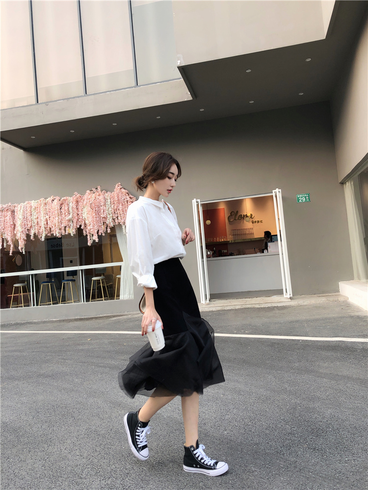 Mùa xuân 2019 mới thiết kế cổ áo sơ mi dài tay trắng rộng tay áo sơ mi nữ nhà Anna - Áo sơ mi áo sơ mi nữ dài tay cao cấp