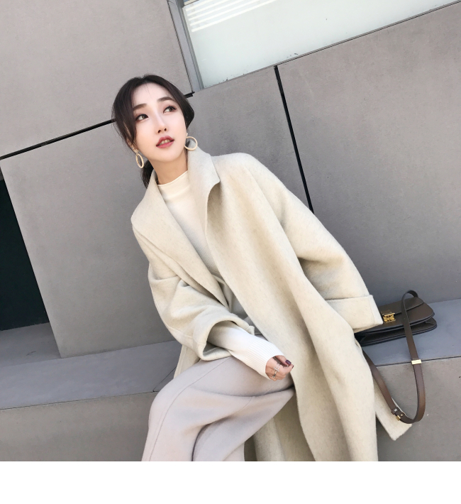 MMCO net màu đỏ cổ áo cổ áo handmade áo len hai mặt len ​​qua đầu gối áo khoác nữ mùa đông áo khoác gió nữ