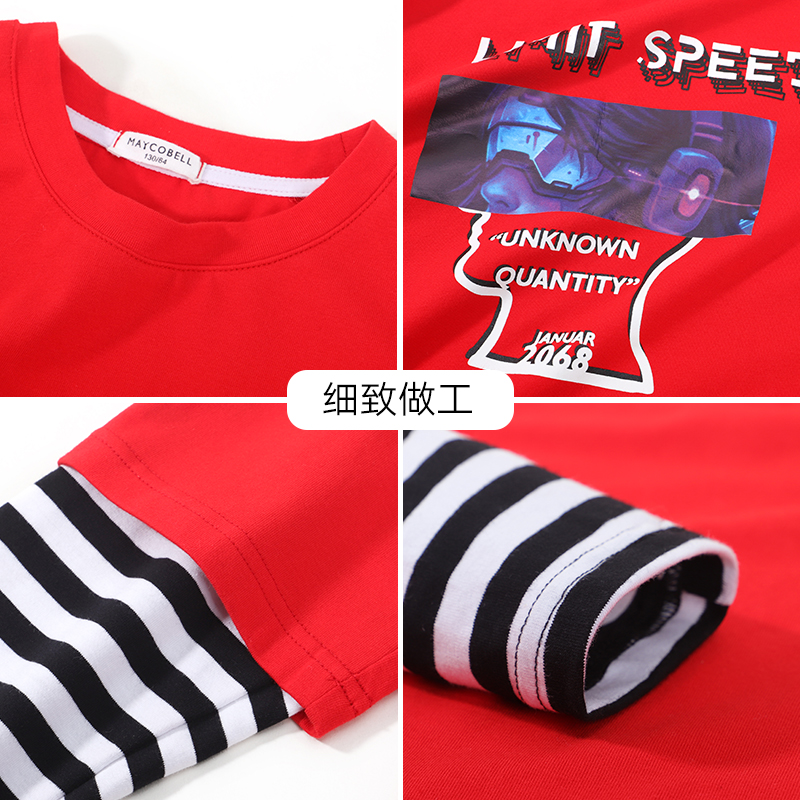 Trung và trẻ em lớn T-shirt dài tay áo 2020 mùa xuân và mùa thu cậu bé áo khoác bé T-shirt trẻ em trúng áo đáy khâu 12 tuổi.