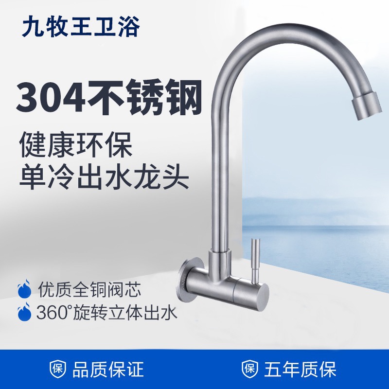 304 stainless steel faucet Wall-mounted kitchen sink Single cold in-wall rotating single cold hot and cold kitchen faucet