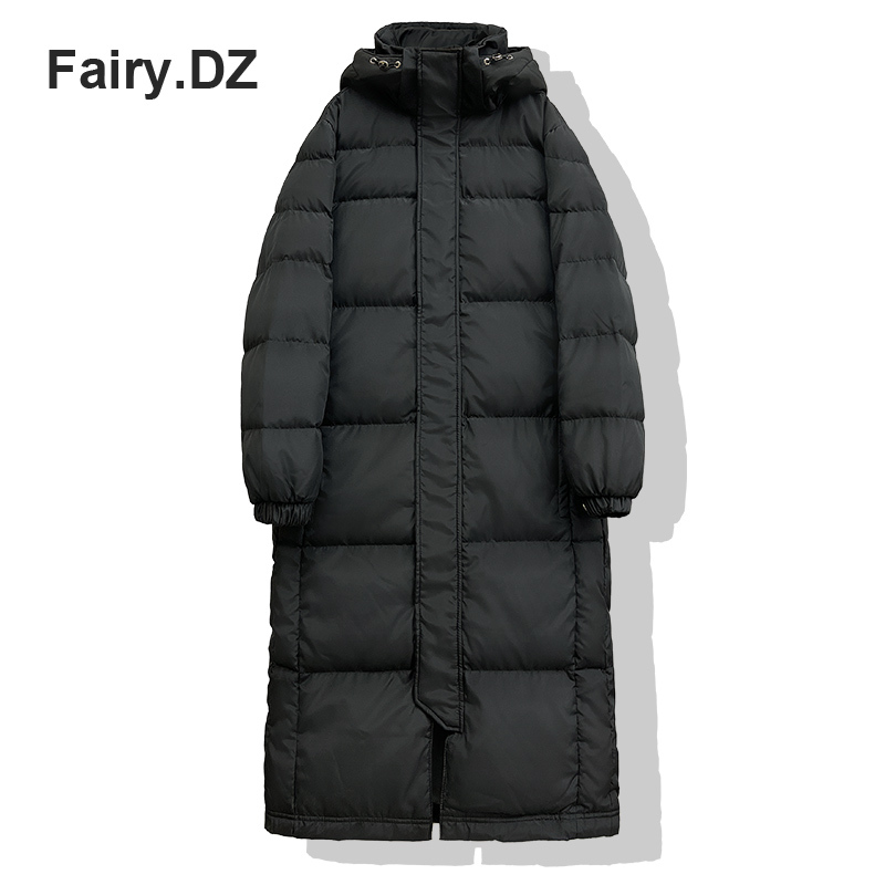 Black Chinese Style down Jacket for Women, Winter Thickened Long Style, Over-The-Knee, Not Bulky, 2025 New Model, Unisex, Couple Style