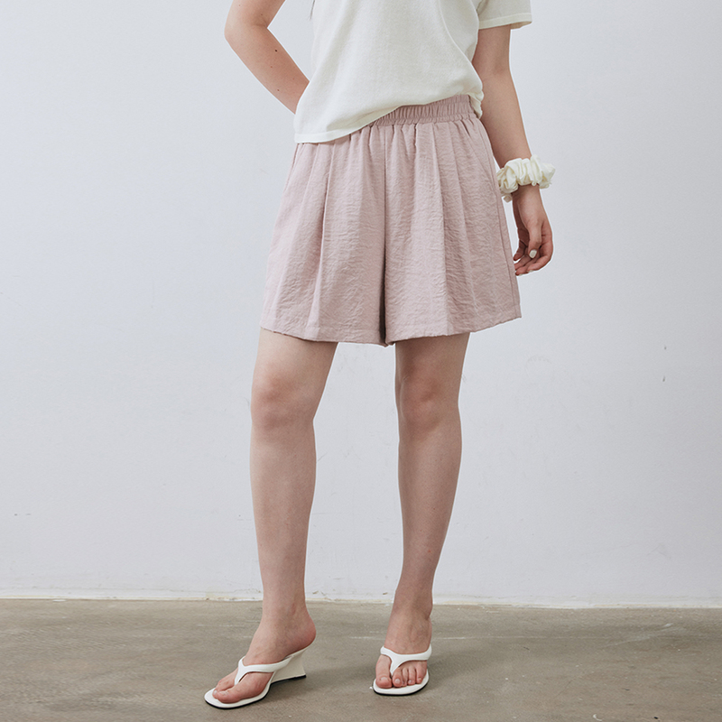 Lei [Milk Leather Shorts] Korean Style Simple Fully Elastic High-Waisted A-Line Wide-Leg Shorts