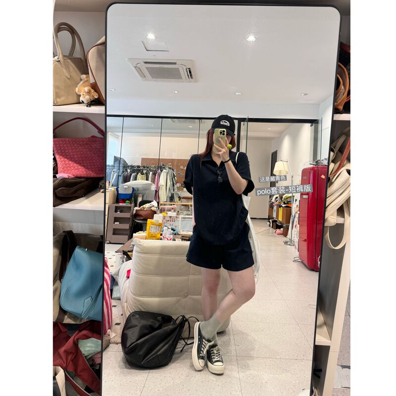 Leilei【Free Verse!】Polo Shirt with Turn-Down Collar + Elastic High-Waisted Shorts + High-Waisted A-Line Skirt】