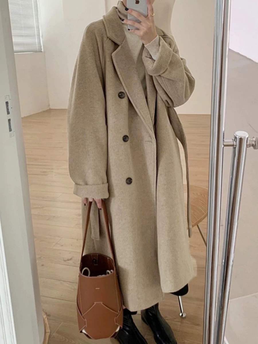 Полушерстяное демисезонное пальто из шерсти, oversize, для подростков, стиль высокого качества
