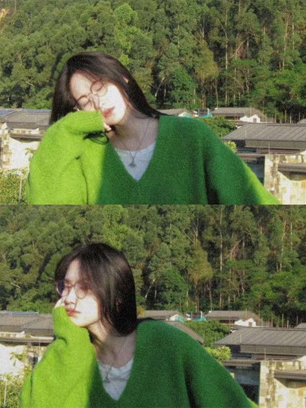 Green V-Neck Soft Raccoon Fur Sweater for Women, Autumn and Winter Outerwear, Loose and Lazy Style Pullover Knit Top, Forest Style Top Green V-Neck Soft Raccoon Fur Sweater for Women, Autumn and Winter Outerwear, Loose and Lazy Style Pullover Knit Top, Forest Style Top