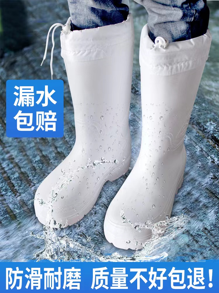 Nước Giày Xốp Giày Cotton Chống Thấm Nước Chống Trơn Trượt Nước Giày Nhung Dày Giày Đi Mưa Nhà Máy Thực Phẩm Mùa Đông Ấm Áp Cotton ống Cao ủng đen 