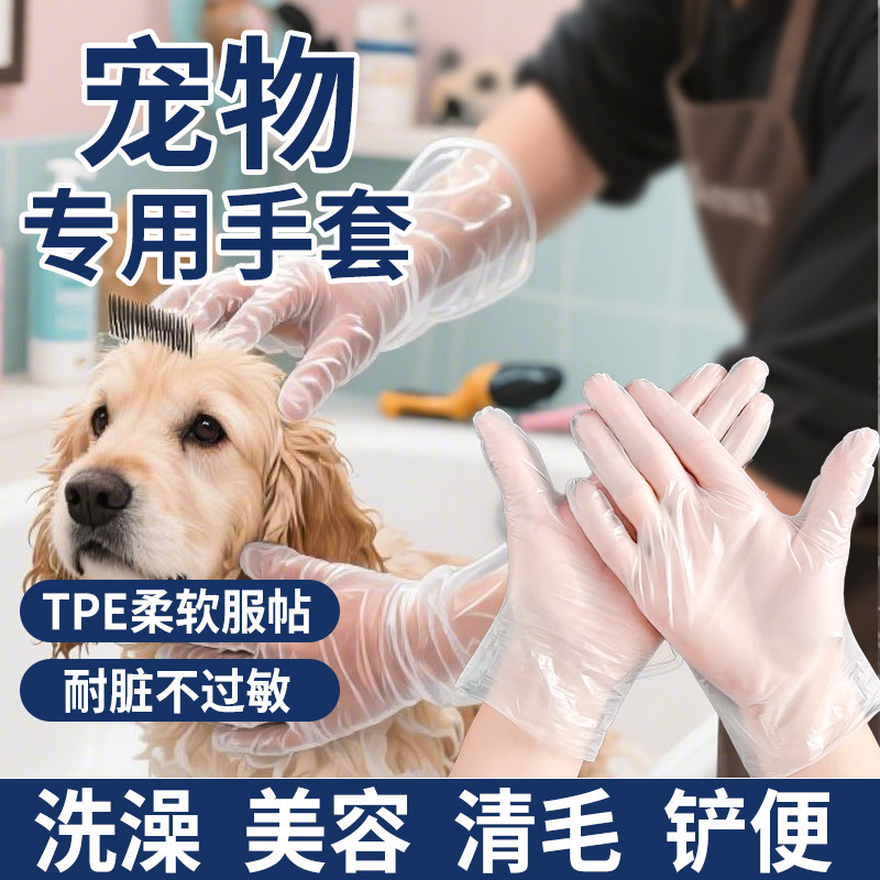 铲屎官手套一次性pvc撸猫狗狗洗澡清洁美容剪爪子加厚防水擦身体